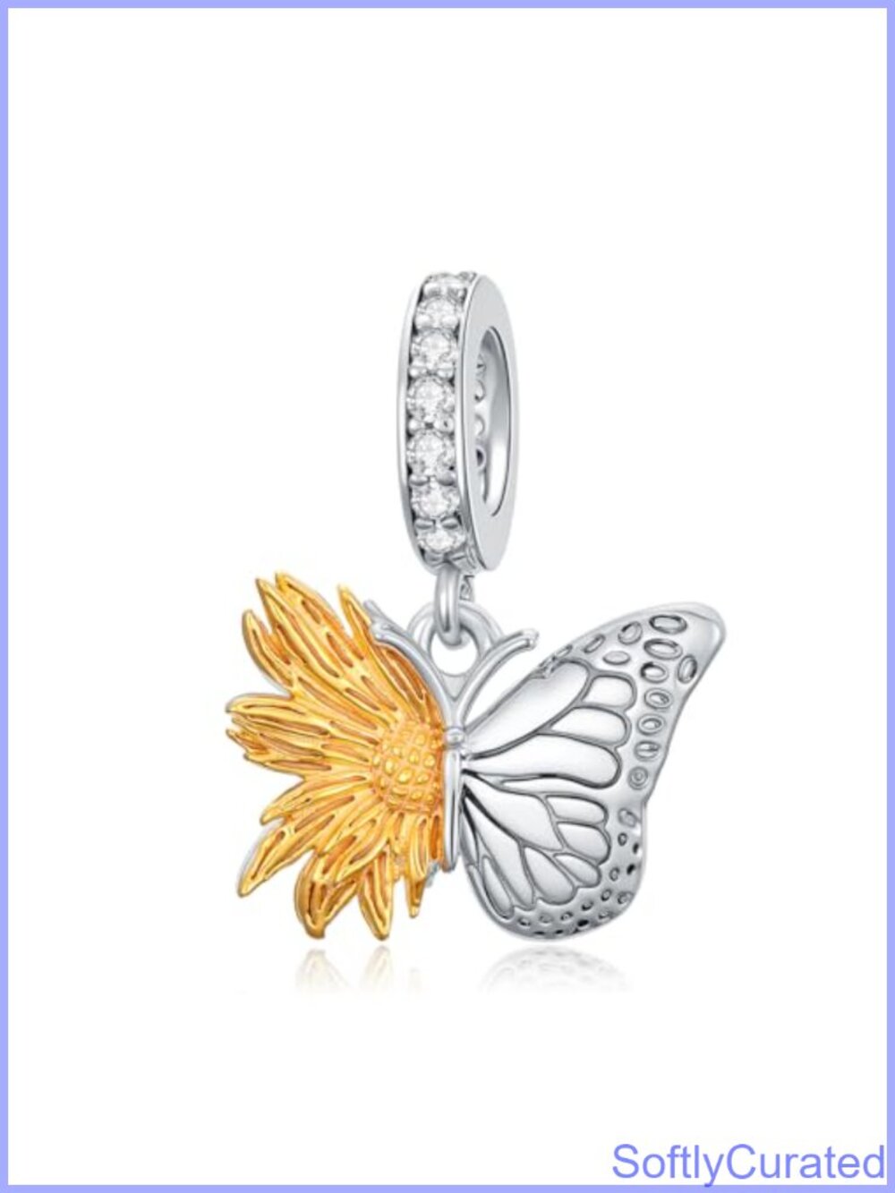 925 Sterling Silver Butterfly Sunflower Charm for Bracelet & Necklace